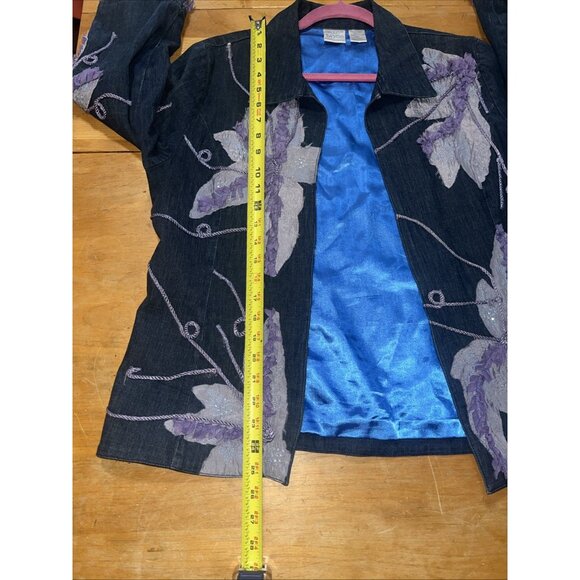 Vntg Bleu Bayou Blue Denim Jacket Artsy 3/4 Sleeve Small Open Jacket Women’s M - Picture 8 of 11